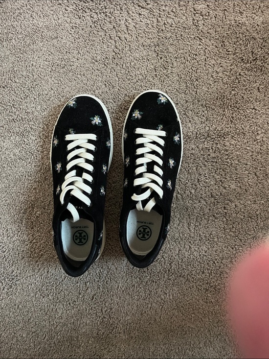 Tory Burch Shoes - Tory Burch Black Sneakers with White Floral Embroidery